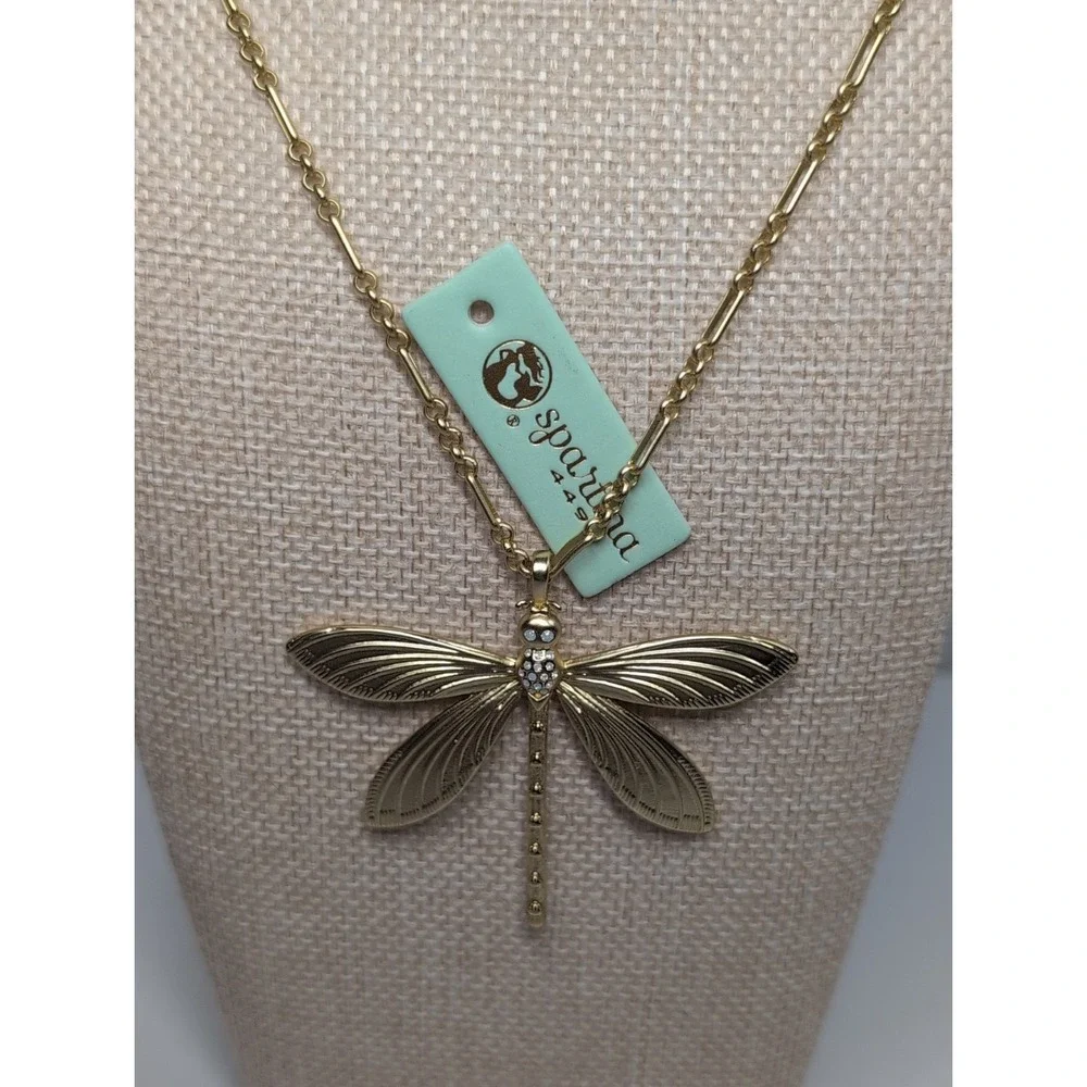 Spartina 449 Gold Tone Dragonfly Rhinestone Necklace